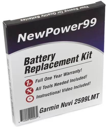 Garmin Nuvi 2599LMT Battery Replacement Kit with Tools, Video Instructions and Extended Life Battery